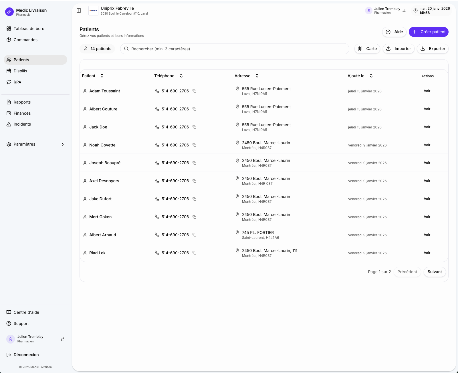 Gestion des patients